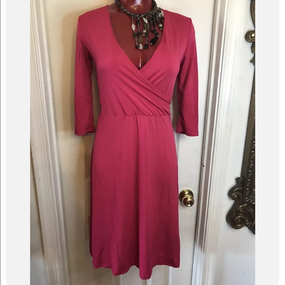 Seranoma Dress - HOT PINK FAUX WRAP DRESS -Size S SMALL -TIE WAIST